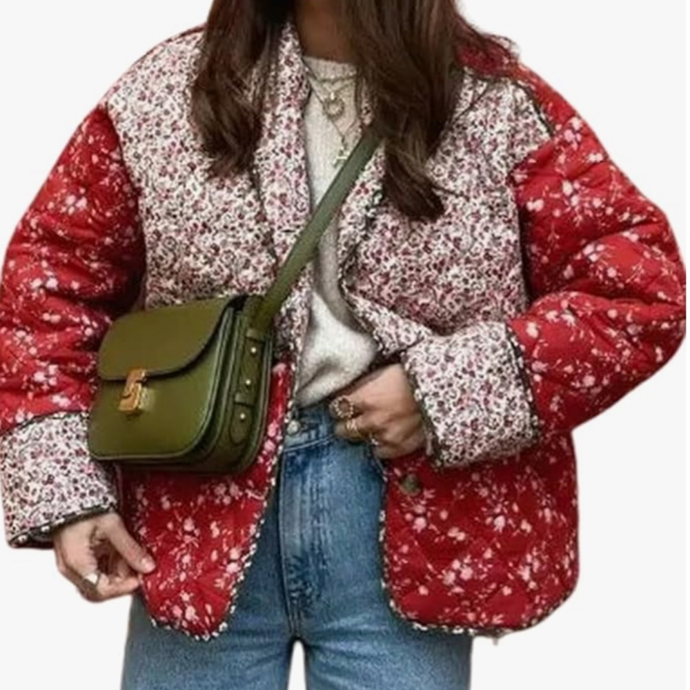 Women’s Quilted Cropped Floral Jacket in Red Tea Combo in various NWT